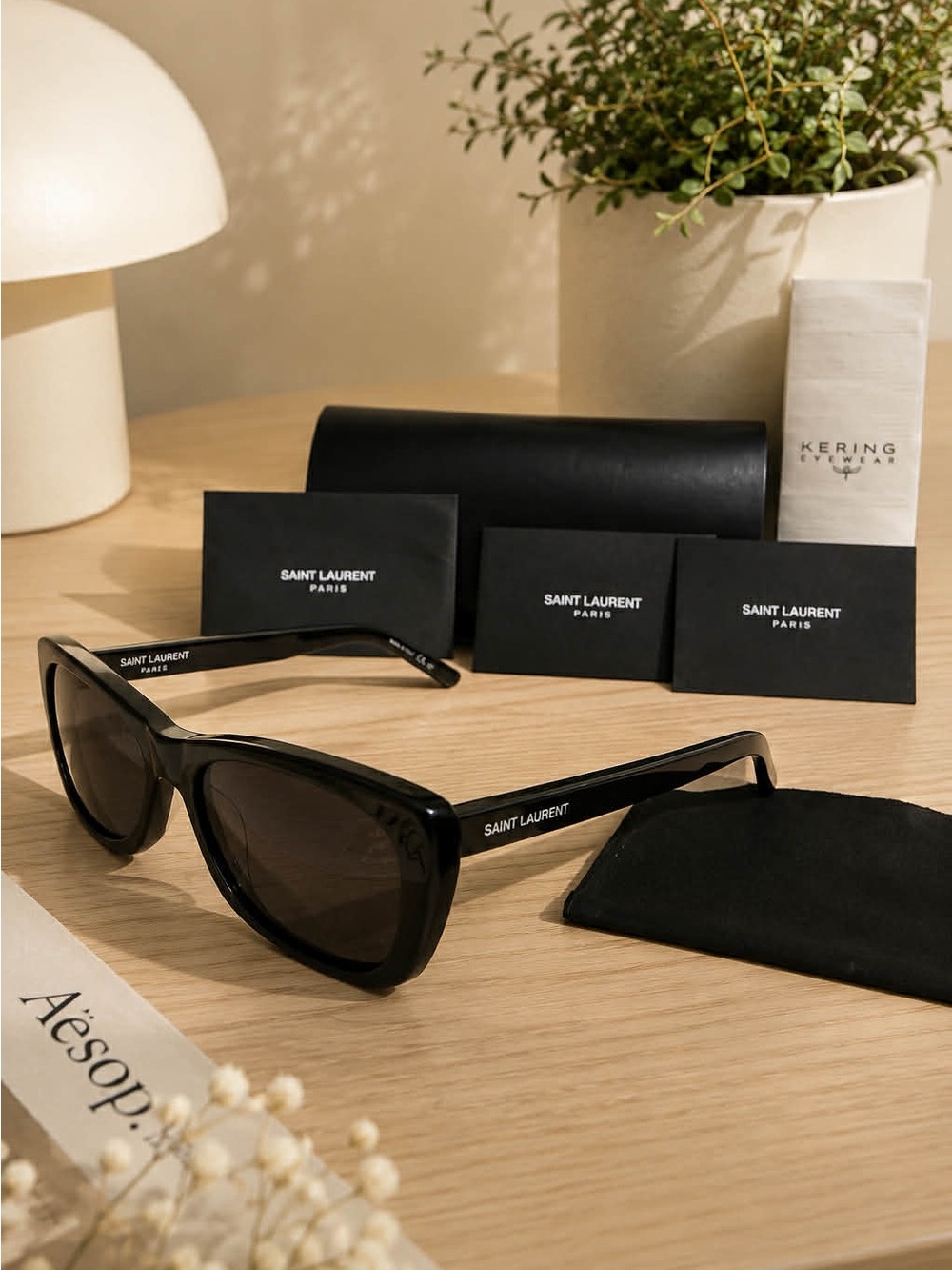 Saint Laurent Black Sunglasses with Black Leather Case and Logo - Picture 2 of 2
